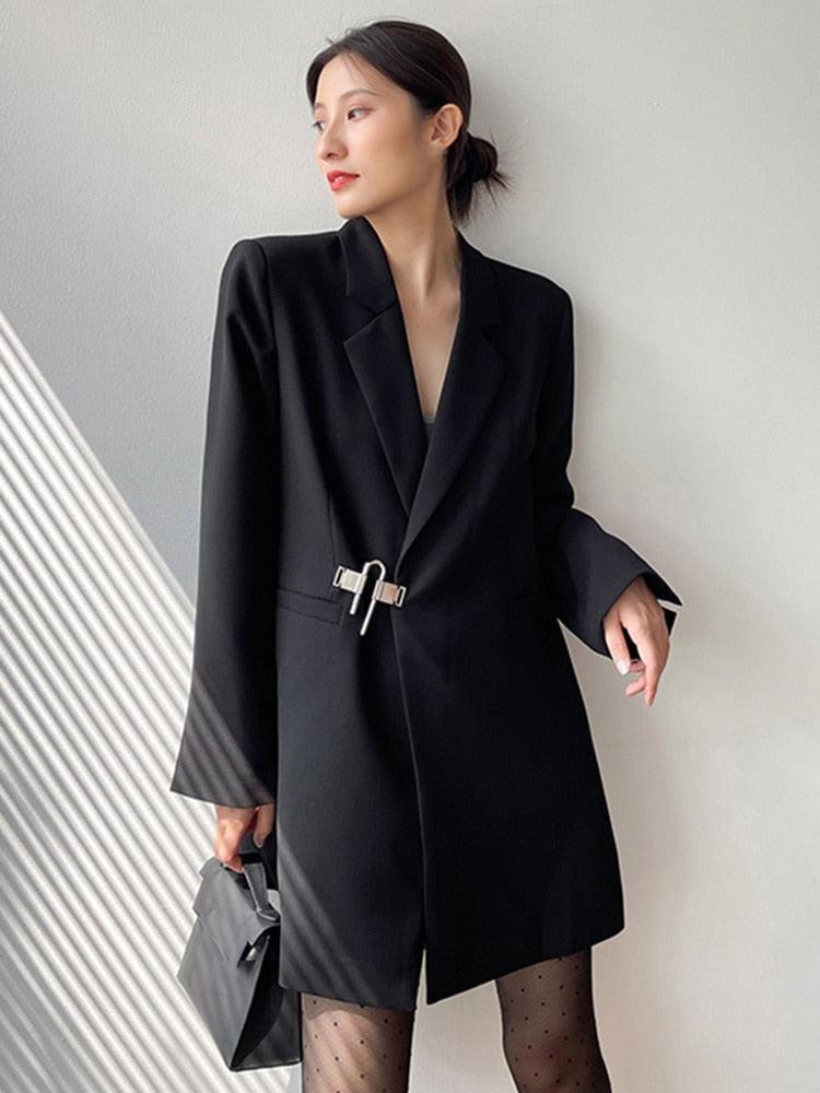 Dark Academia Buckle Up Blazer - Retro Y2K Fashion, 90s Grunge Style