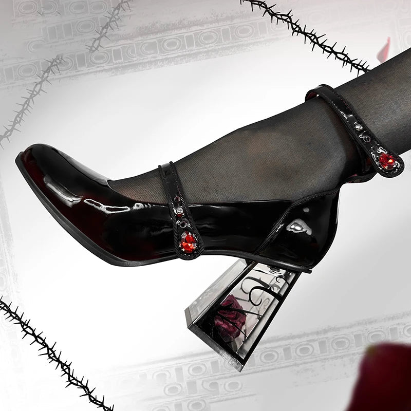 Goth Rose Mary Jane High Heels - Retro Y2K Shoes for Grunge and 90s Fashion