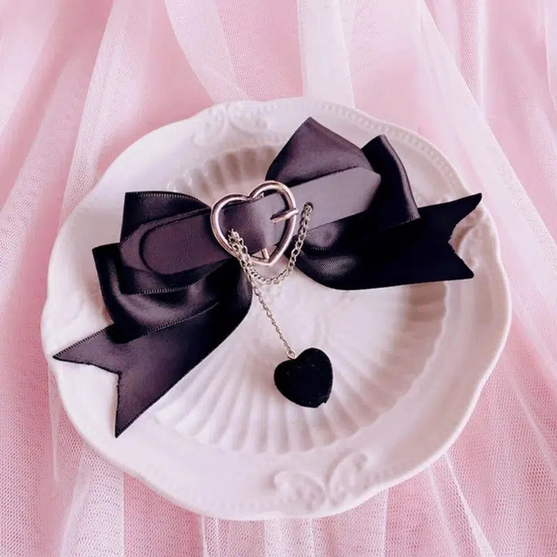 Pastel Goth Bow Hair Pins - Retro Y2K Grunge Style Belted Accessories