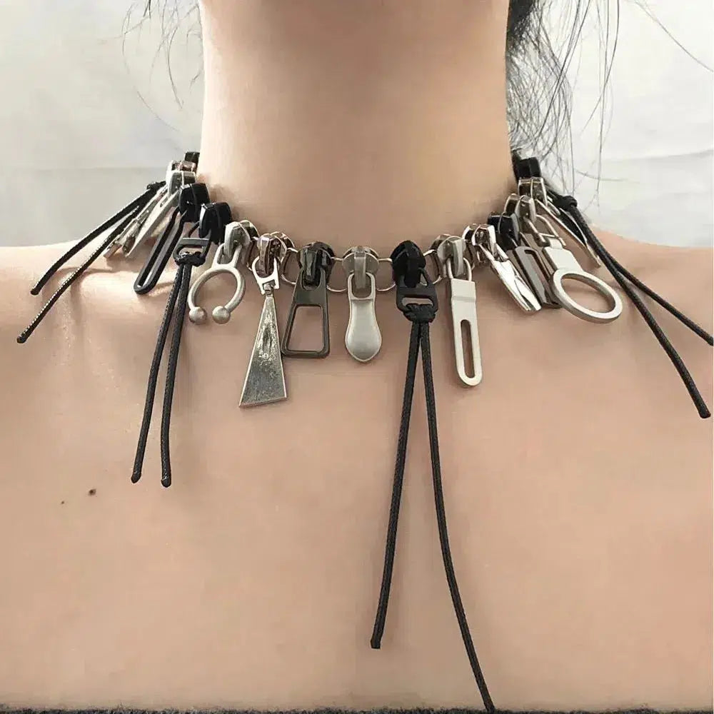 Retro Y2K Zipper Chain Necklace - Perfect for 90s and Grunge Outfits