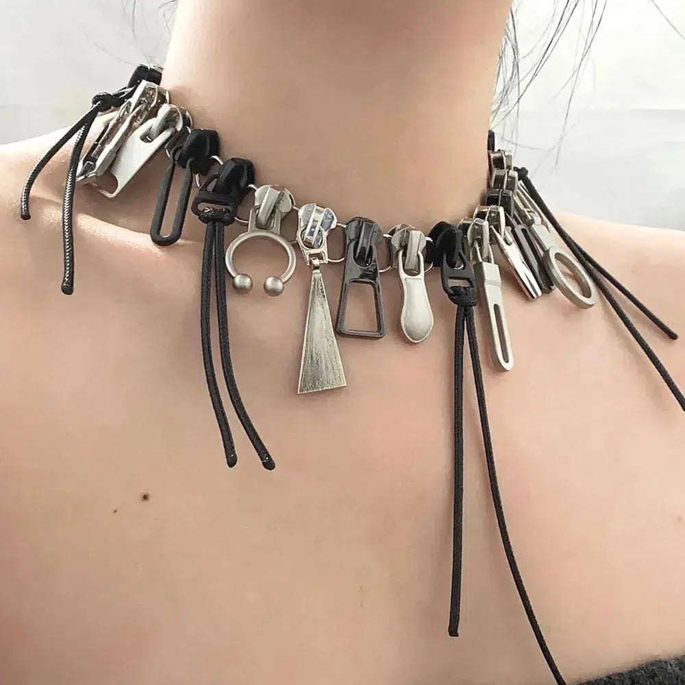 Retro Y2K Zipper Chain Necklace - Perfect for 90s and Grunge Outfits
