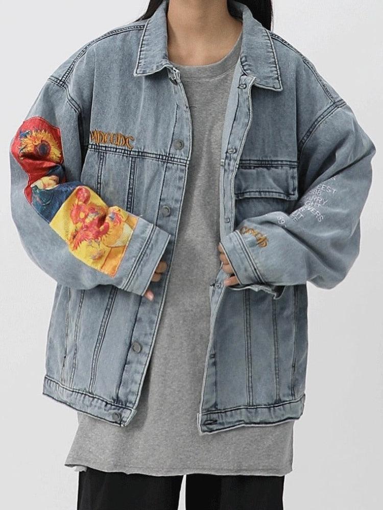 Vincent Van Gogh Retro Style Y2K Denim Jacket - Perfect for 90s and Grunge Outfits