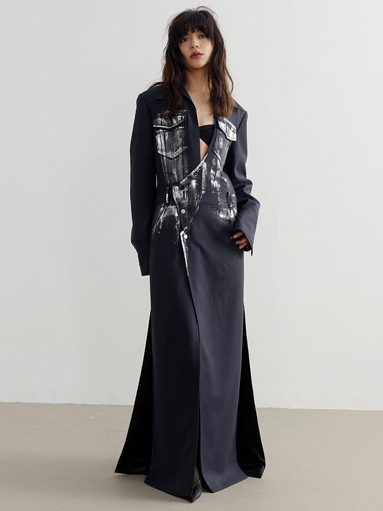 White Distressed Long Blazer - Retro Y2K Fashion, 90s Grunge Style