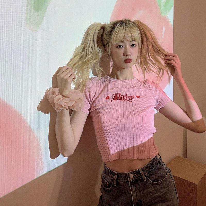 Y2K Barbie Embroidered Crop Top - Retro 90s Fashion Grunge Outfit