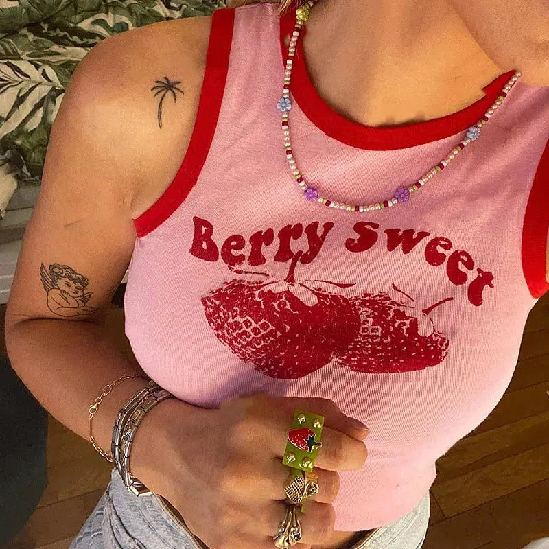 Y2K Berry Sweet Crop Top - Retro 90s Fashion, Grunge Y2K Outfits, Douyin Style