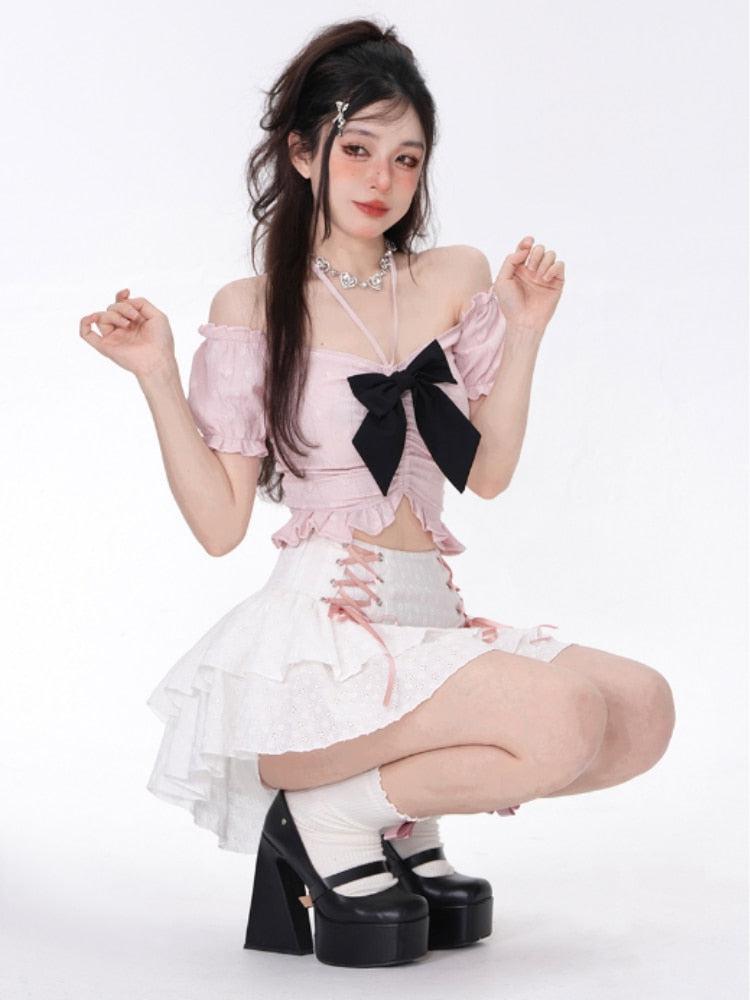 Y2K Coquette Mini Skirt and Top Two Piece Set - Retro 90s Fashion Outfit