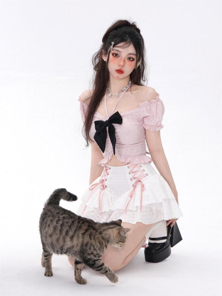 Y2K Coquette Mini Skirt and Top Two Piece Set - Retro 90s Fashion Outfit