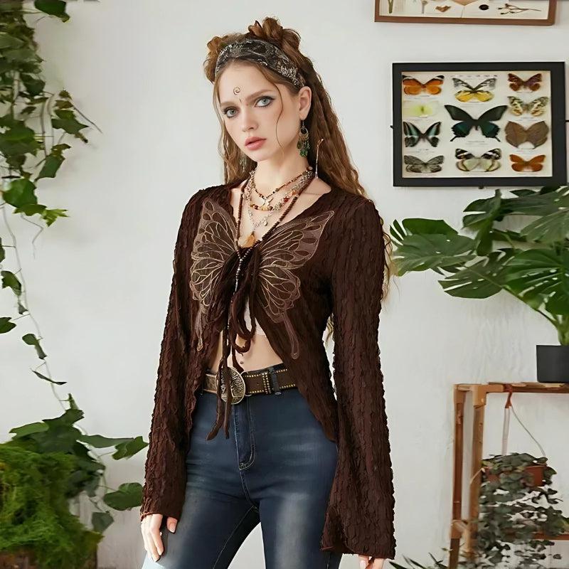 Y2K Fairycore Butterfly Open Front Top - Retro 90s Grunge Style