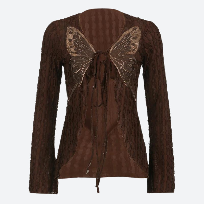 Y2K Fairycore Butterfly Open Front Top - Retro 90s Grunge Style