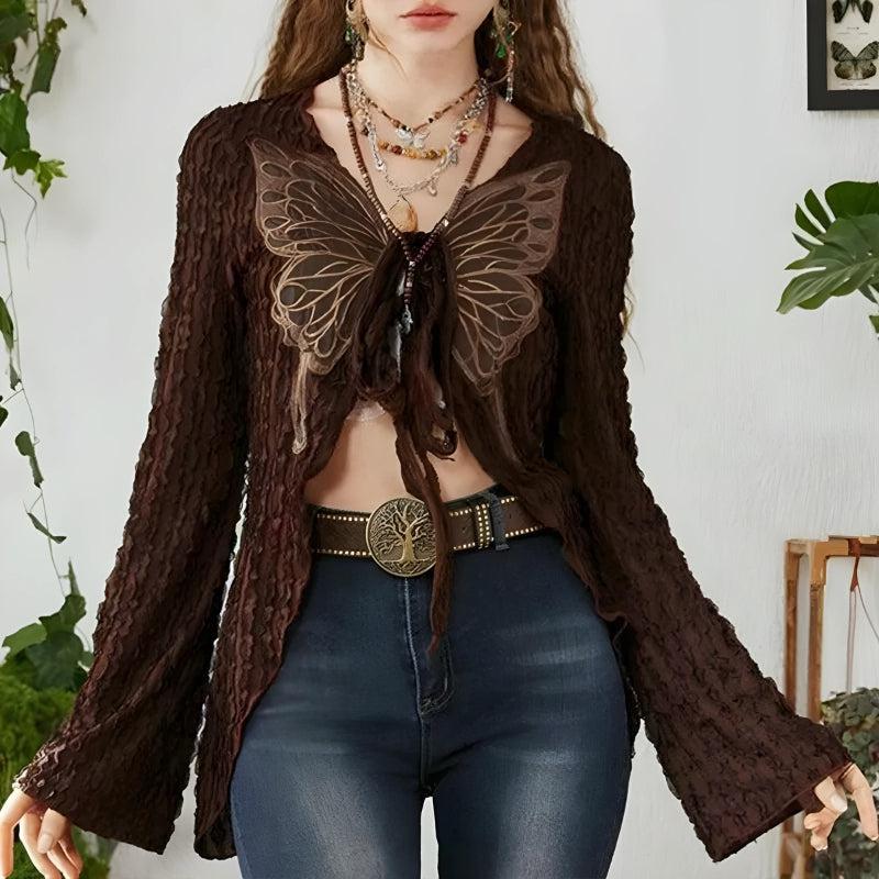Y2K Fairycore Butterfly Open Front Top - Retro 90s Grunge Style
