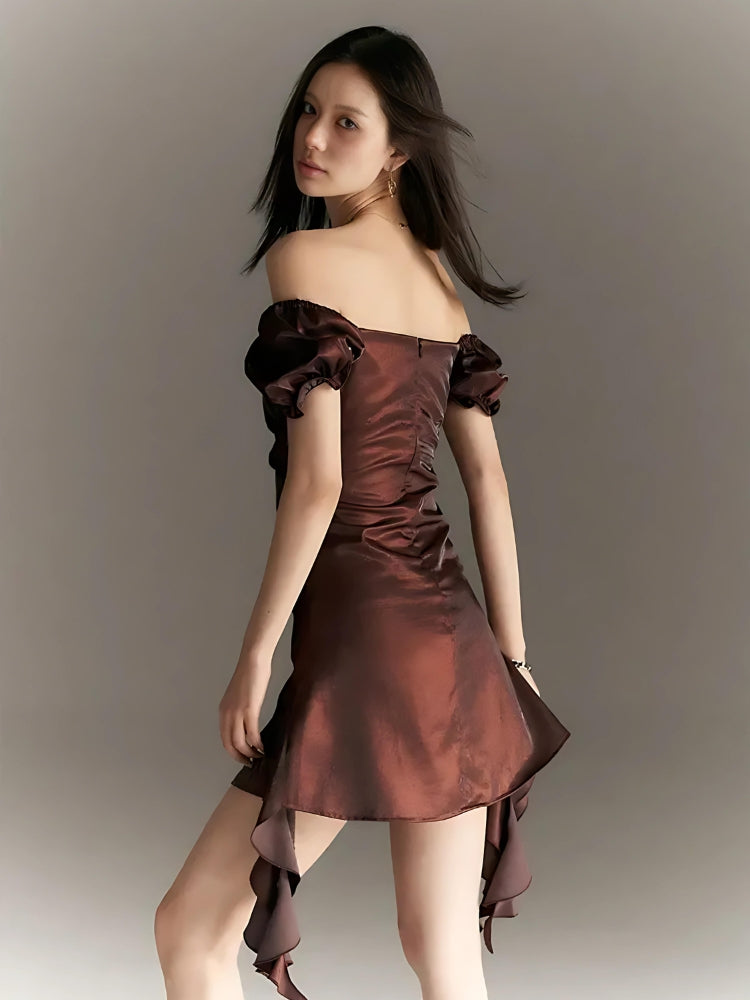 Y2K Fashion Balloon Sleeve Ruched Mini Dress - Retro Style Douyin Dress