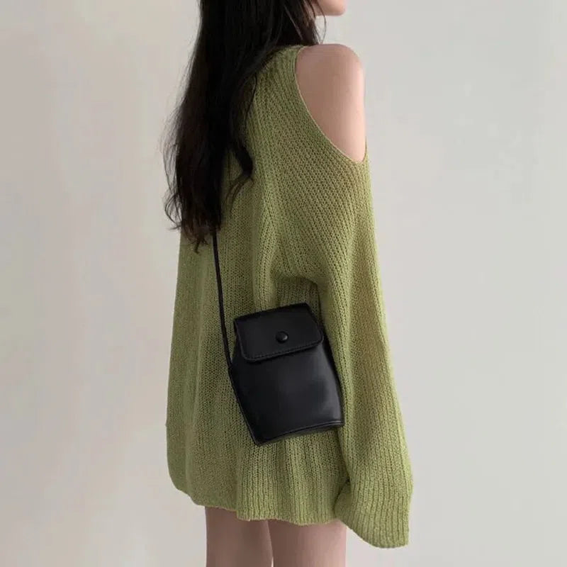 Y2K Fashion Cut-Out Shoulder Loose Knit Sweater - Retro Style Grunge Outfit