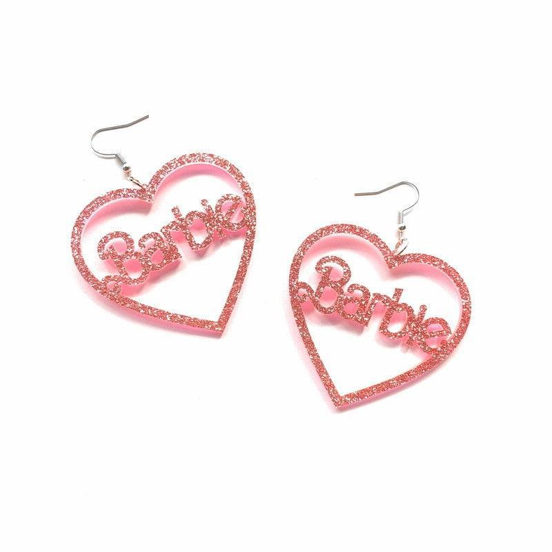 Y2K Glitter Barbie Earrings - Retro 90s Fashion Statement Jewelry