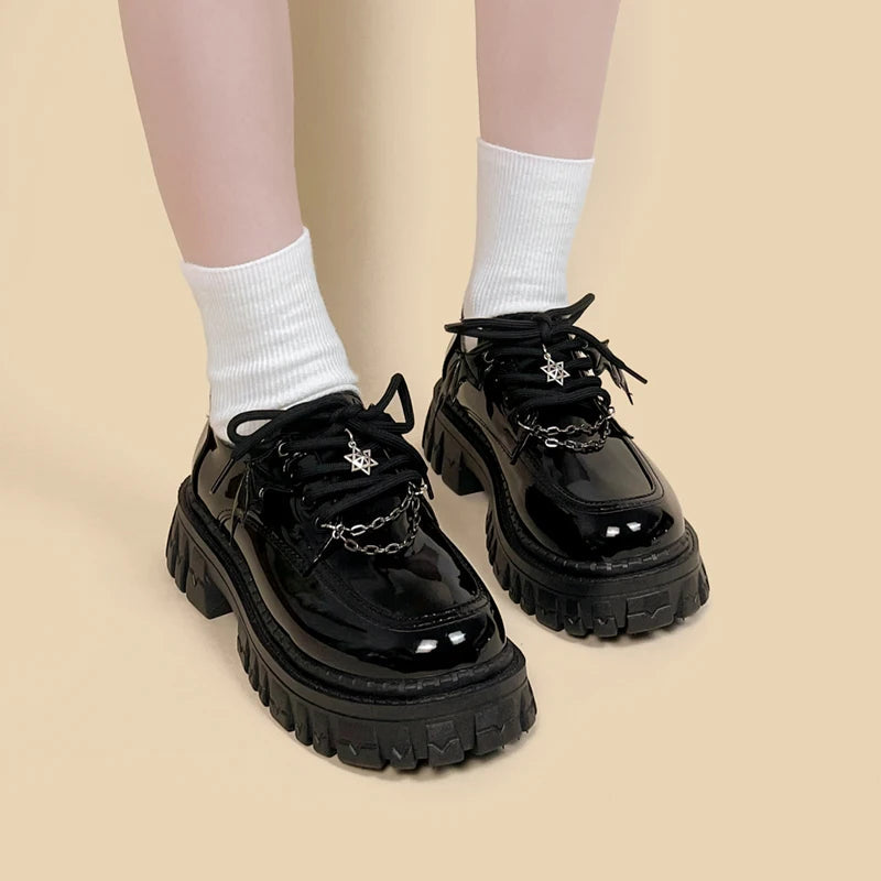 Y2K Grunge Bat Wings Platform Oxford Shoes - Retro 90s Style