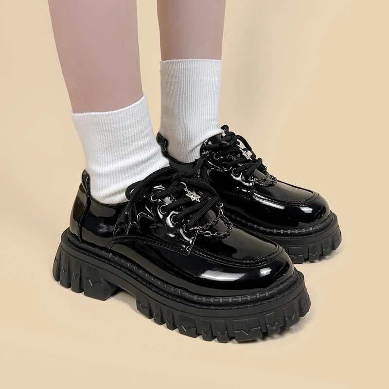 Y2K Grunge Bat Wings Platform Oxford Shoes - Retro 90s Style