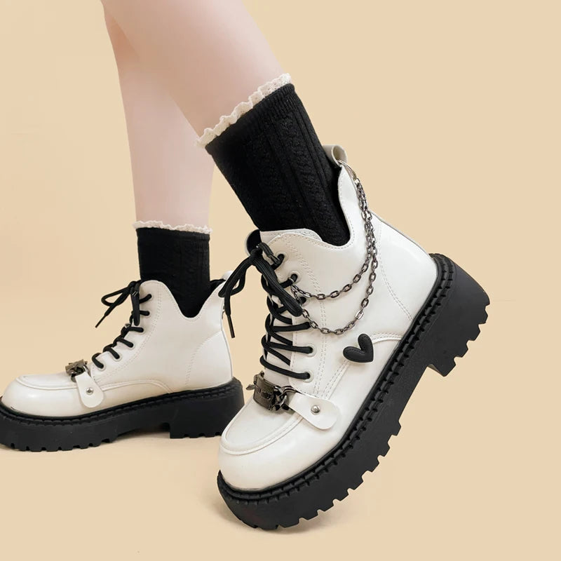 Y2K Grunge Chain Platform Combat Boots - Retro 90s Style Y2K Shoes