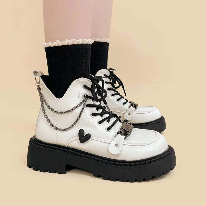 Y2K Grunge Chain Platform Combat Boots - Retro 90s Style Y2K Shoes