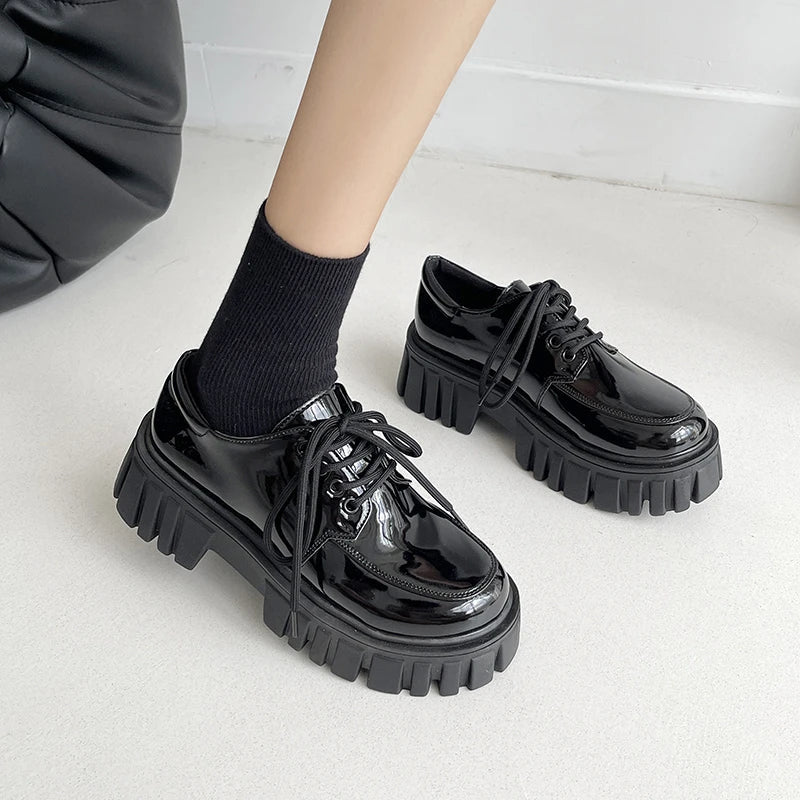 Y2K Grunge Chunky Platform Oxford Shoes - Retro 90s Style