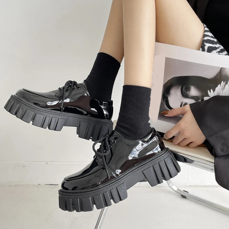 Y2K Grunge Chunky Platform Oxford Shoes - Retro 90s Style