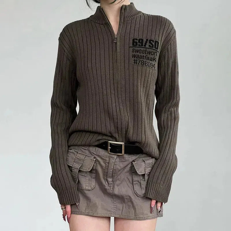 Y2K Grunge Zip-Up Cardigan Jacket - Retro 90s Fashion Style