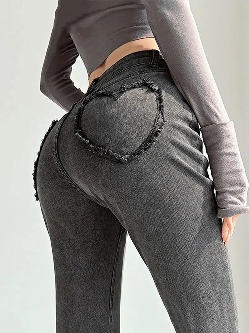 Y2K Heart Pocket Flare Jeans - Retro 90s Style Y2K Outfits