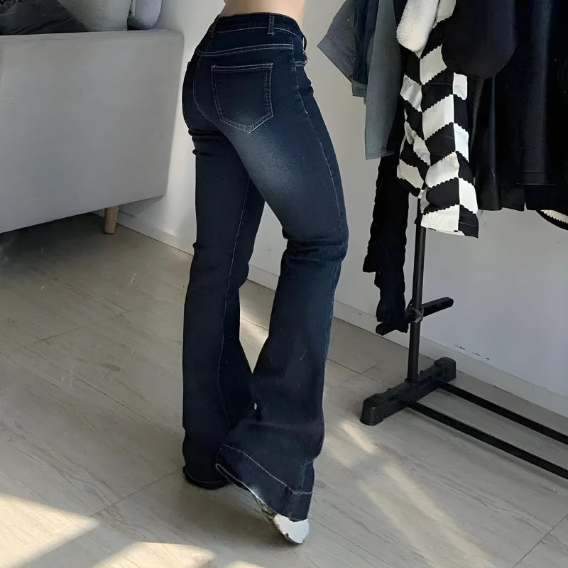 Y2K Low Rise Flare Denim Jeans - Retro 90s Fashion Y2K Outfits