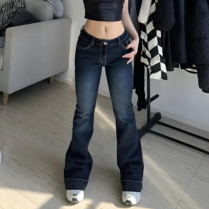 Y2K Low Rise Flare Denim Jeans - Retro 90s Fashion Y2K Outfits
