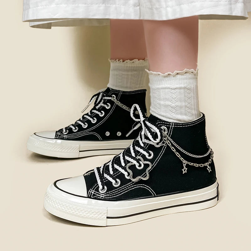Y2K Retro Chain & Stars Canvas Shoes - Perfect for 90s Grunge and Y2K Outfits