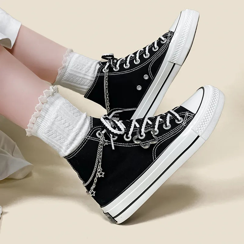 Y2K Retro Chain & Stars Canvas Shoes - Perfect for 90s Grunge and Y2K Outfits