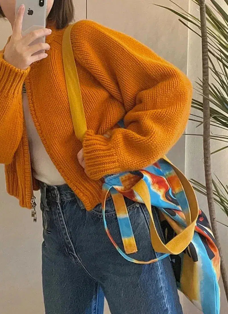 Y2K Retro Indie Zip Up Knitted Cardigan - Perfect for 90s and Grunge Outfits