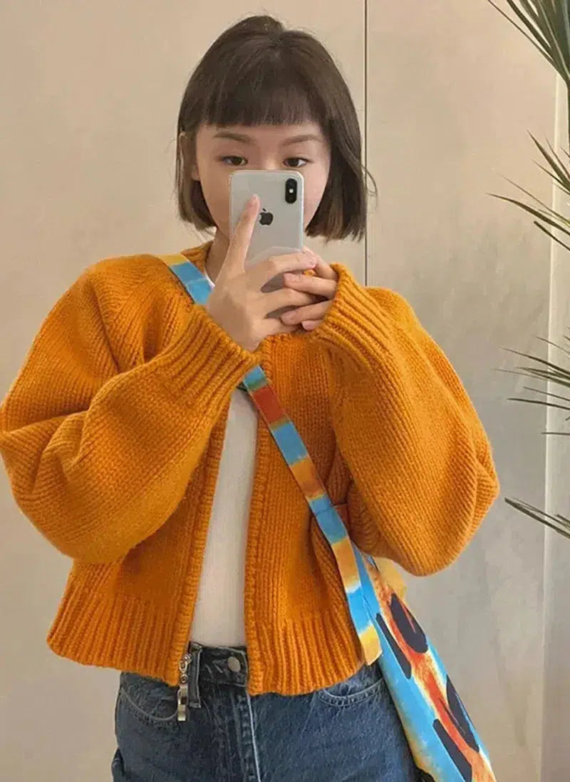 Y2K Retro Indie Zip Up Knitted Cardigan - Perfect for 90s and Grunge Outfits