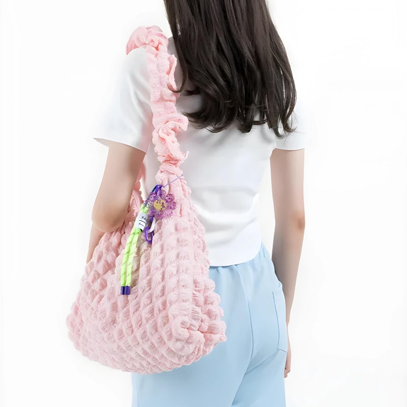 Y2K Retro Soft Girl Quilted Ruched Hobo Bag - Perfect for 90s and Y2K Fashion Outfits