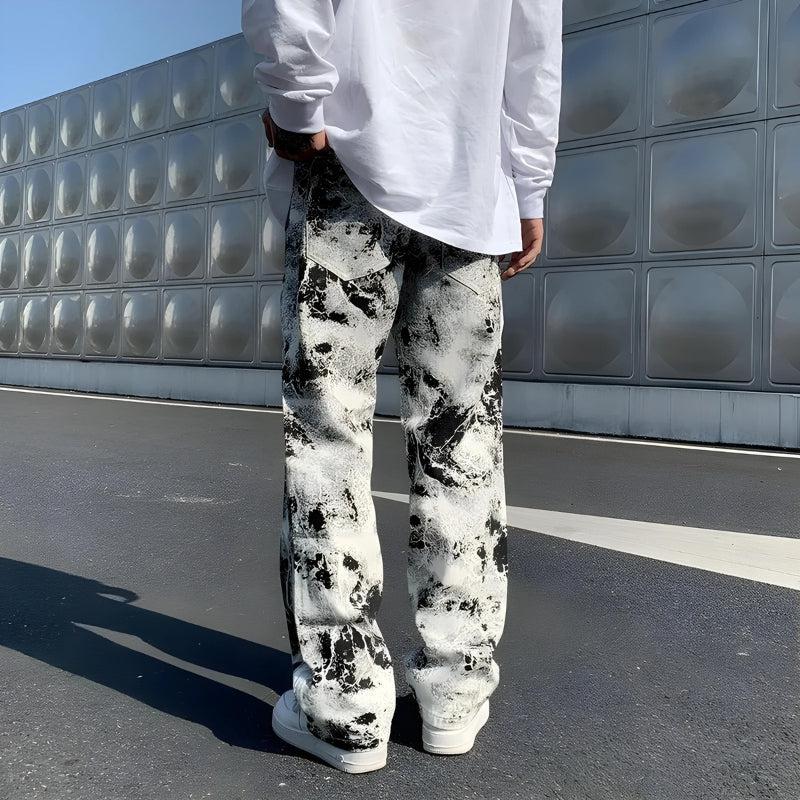 Y2K Retro Spray Paint Straight Leg Jeans - Perfect for 90s and Grunge Outfits