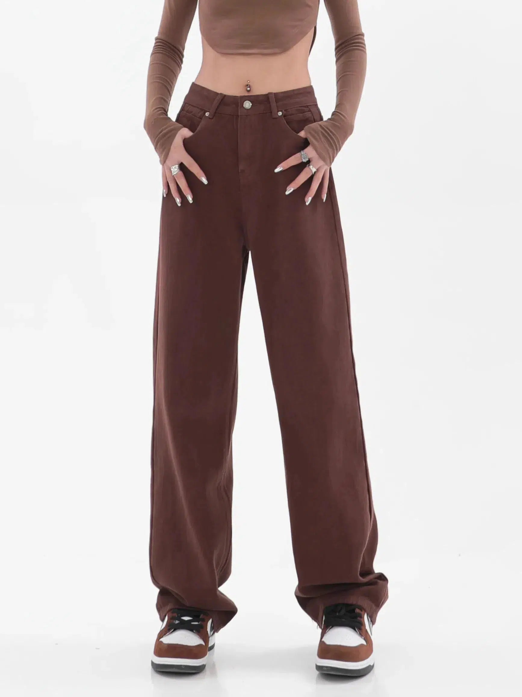 Y2K Retro Star Pockets Wide Leg Jeans - Perfect 90s Grunge Style