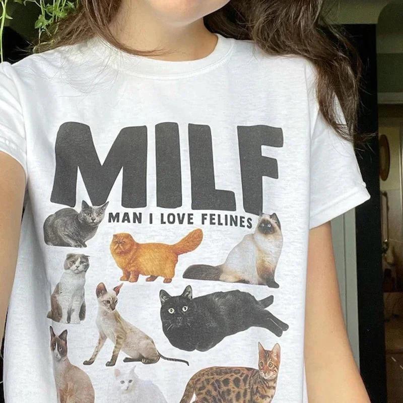 Y2K Retro Style Man I Love Felines Graphic Tee - Perfect for 90s and Grunge Outfits
