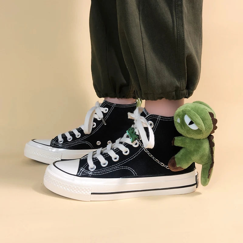 Y2K Retro Weirdcore Dinosaur Canvas Shoes - Perfect for 90s and Grunge Outfits