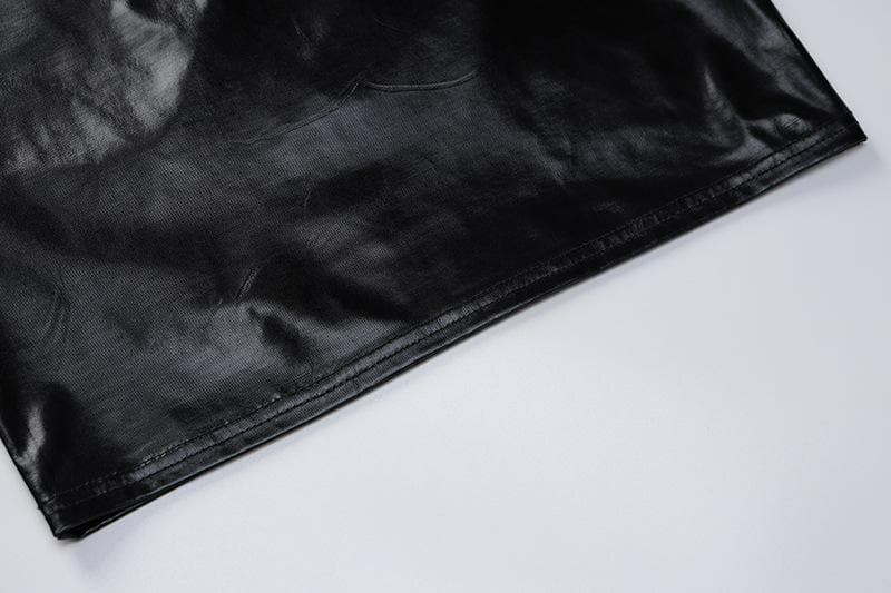 Backless Mini Dress in Solid PU Leather with Self Tie - Y2K Grunge & Coquette Aesthetic