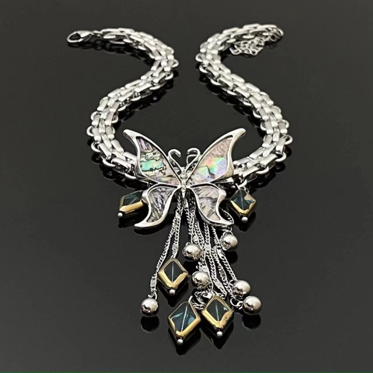 Butterfly Diamond Pendant Necklace - Y2K Aesthetic Jewelry for Coquette & Grunge Styles