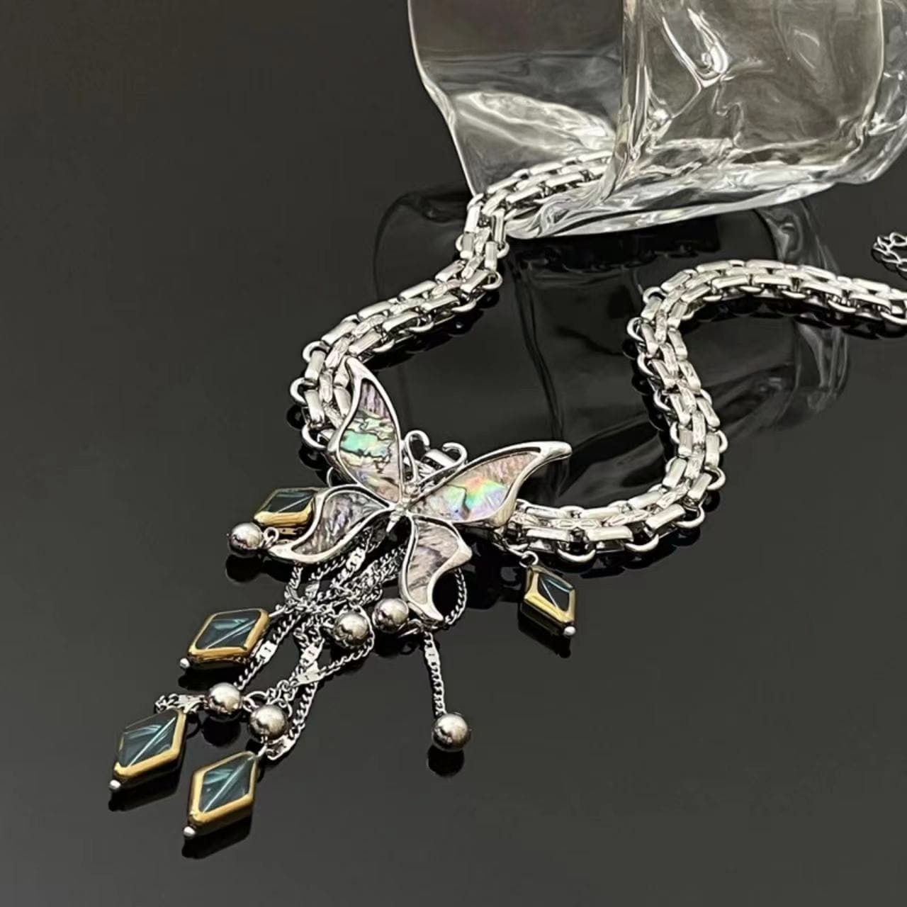 Butterfly Diamond Pendant Necklace - Y2K Aesthetic Jewelry for Coquette & Grunge Styles