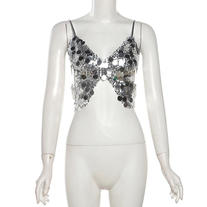 Butterfly Glitter Lace-Up Cami Top - Y2K Aesthetic Cute Crop for Coquette & Grunge Styles