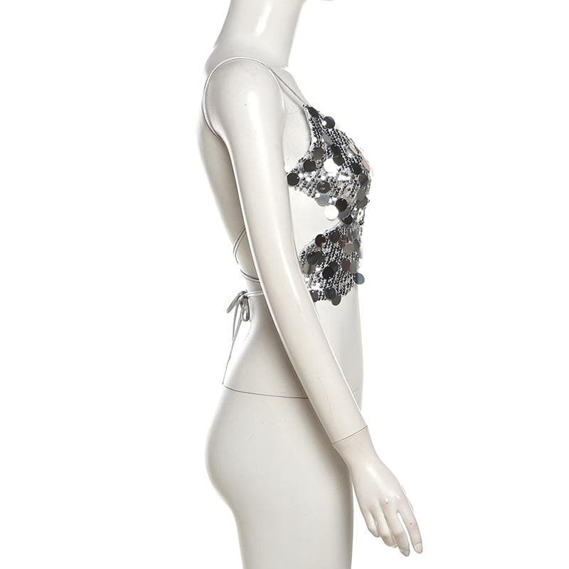 Butterfly Glitter Lace-Up Cami Top - Y2K Aesthetic Cute Crop for Coquette & Grunge Styles