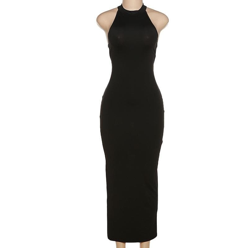 Chic Backless Slit Maxi Dress - Y2K Aesthetic Sleeveless Cut-Out for Coquette & Grunge Styles