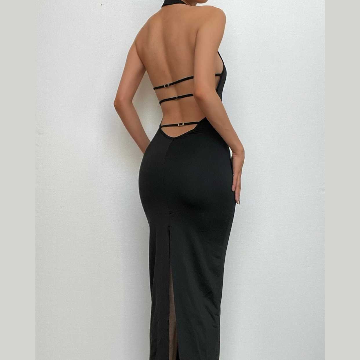 Chic Backless Slit Maxi Dress - Y2K Aesthetic Sleeveless Cut-Out for Coquette & Grunge Styles