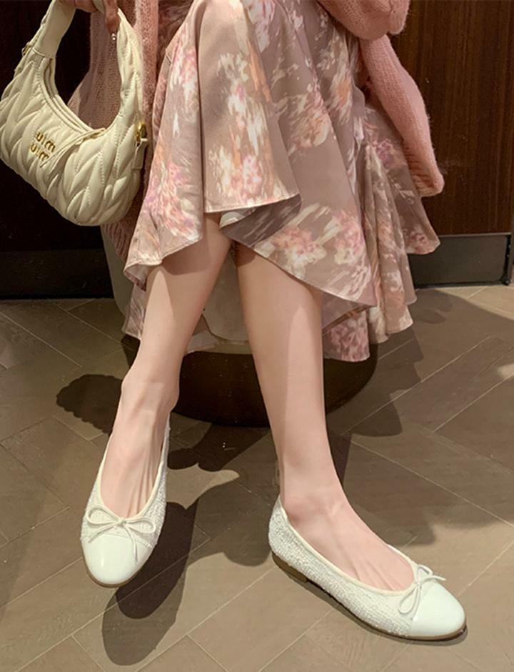 Chic Bowknot Stitching Y2K Ballet Flats for Coquette and Grunge Aesthetic Outfits