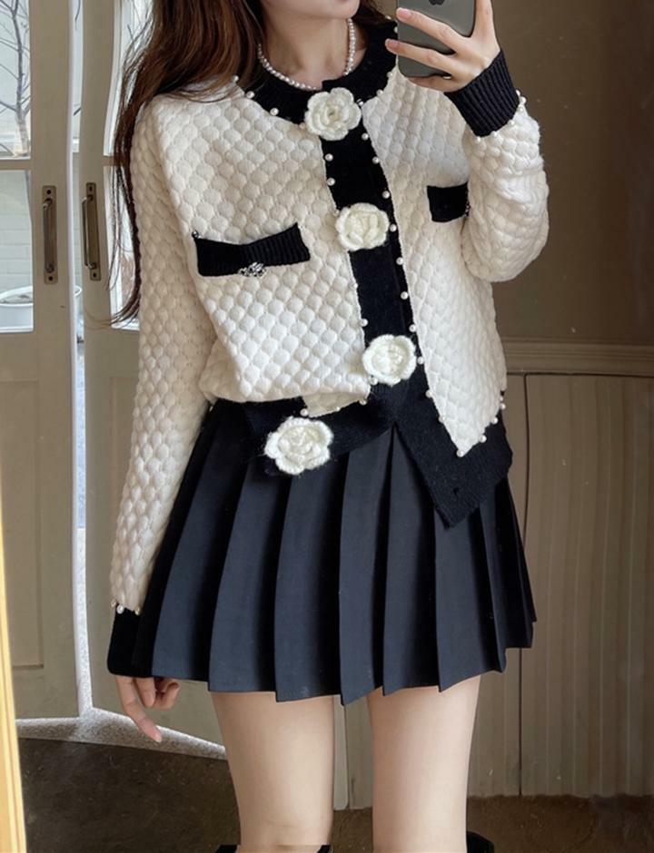 Chic Colorblock Flower Cardigan - Y2K Aesthetic, Coquette Style, Comfy Layering Essential
