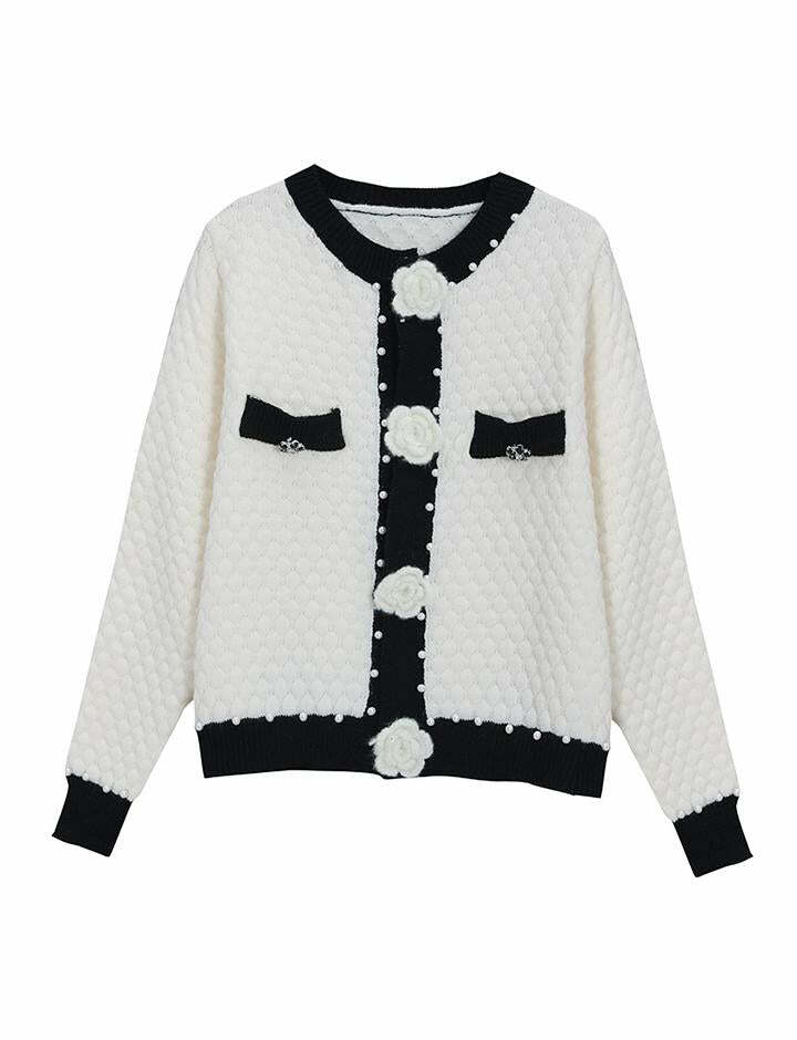 Chic Colorblock Flower Cardigan - Y2K Aesthetic, Coquette Style, Comfy Layering Essential