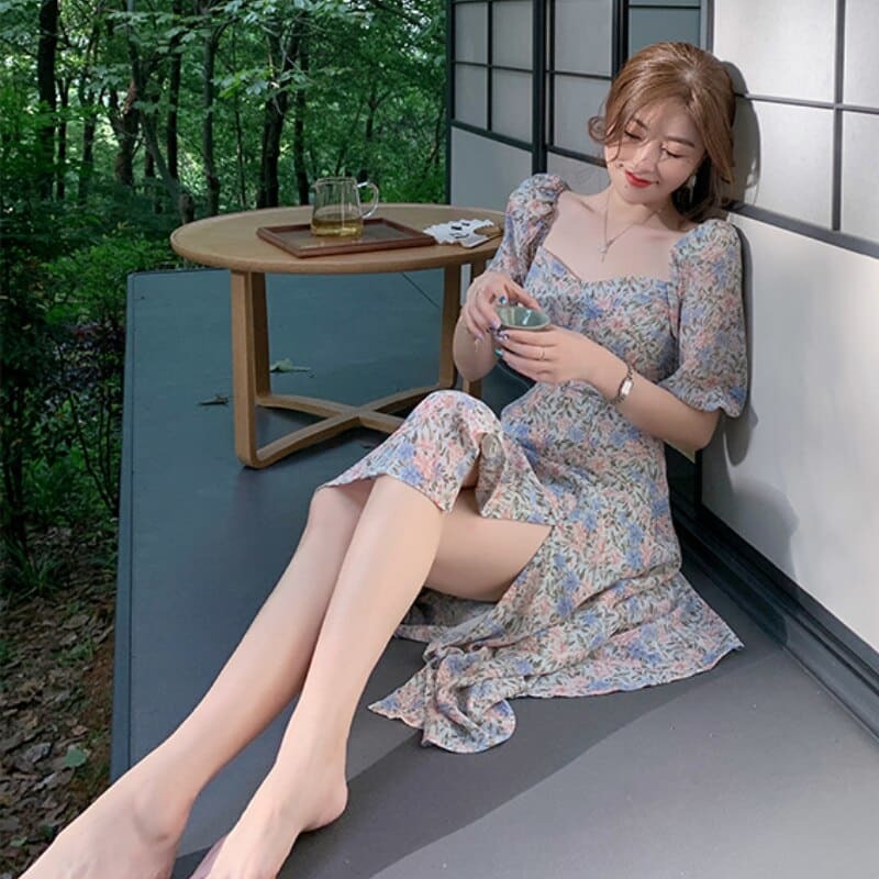 Chic Cottagecore Midi Dress with Y2K Aesthetic and Coquette Style for Effortless Elegance