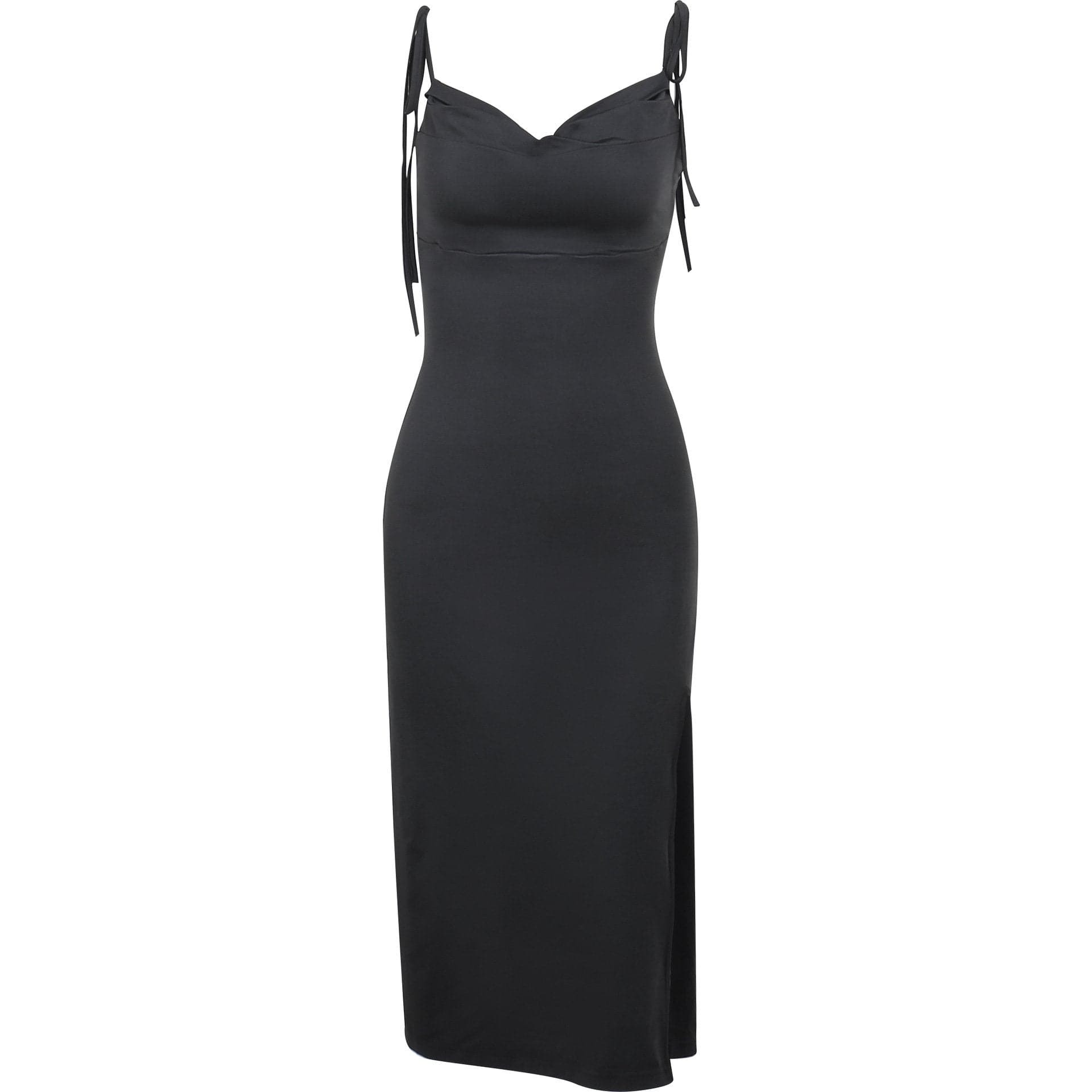 Chic Cowl Neck Backless Midi Dress with Self-Tie Ruched Detail - Y2K & Coquette Aesthetic