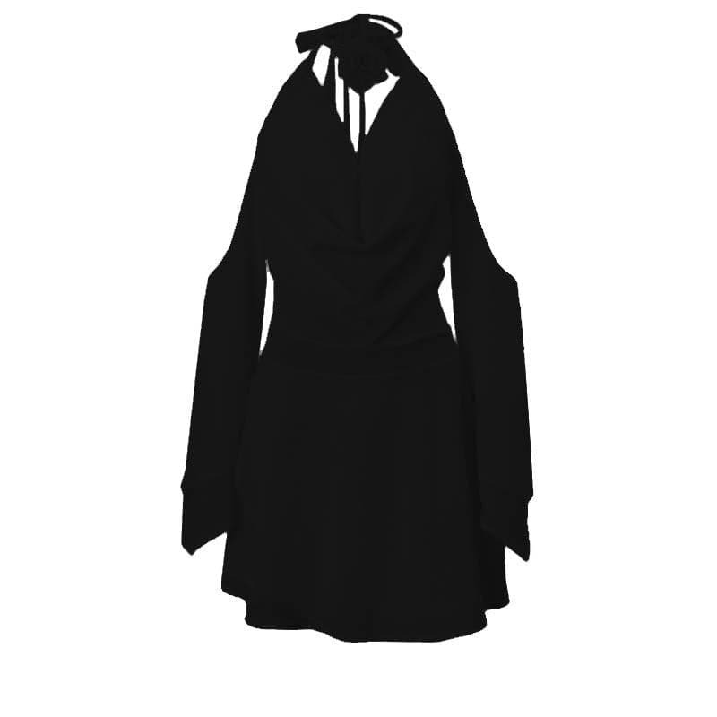 Chic Cowl Neck Backless Mini Dress - Y2K Aesthetic Long Sleeve Zip-Up for Trendy Looks