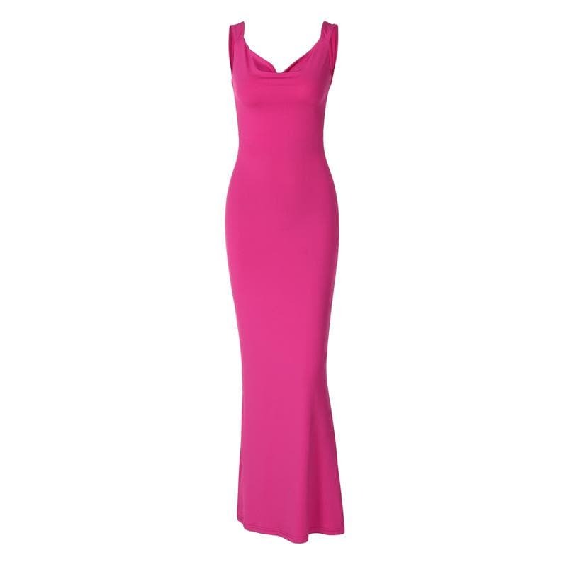 Chic Cowl Neck Bowknot Backless Maxi Dress - Y2K Aesthetic, Coquette Style, and Grunge Vibes